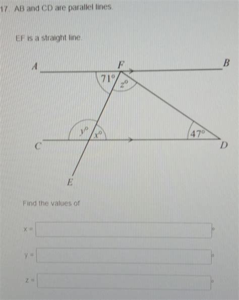 Solved Ab And Cd Are Parallel Lines Ef Is A Straight Line Find