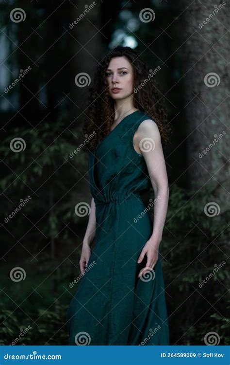 Young Beautiful Skinny Brunette Posing In A Forest Grove Young Country Girl In A Classic