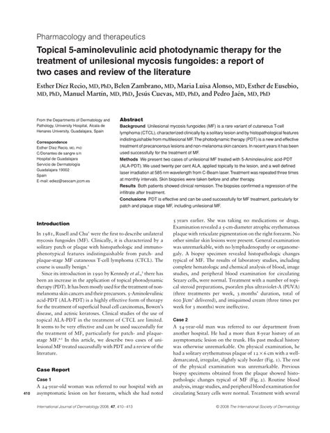 Pdf Topical 5 Aminolevulinic Acid Photodynamic Therapy For The Treatment Of Unilesional