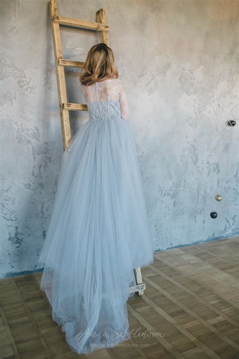 Blue Grey Wedding Dress From Lace And Tulle Anna Skoblikova