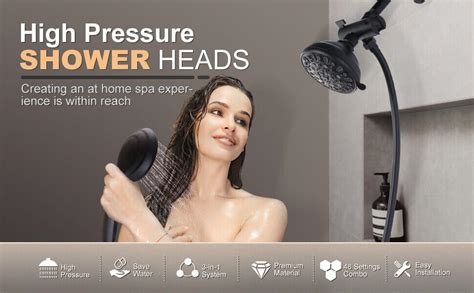 Wowow Functions Dual Rain Shower Head System With Handheld Black