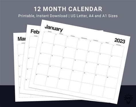 2023 Printable Monthly Calendar 2023 Monthly Planner Etsy Nederland