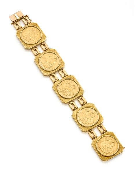 Bracciale Modulare In Oro Giallo Cesellato Con Incastonate Cinque