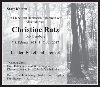 Traueranzeigen Von Christine Ratz WirTrauern