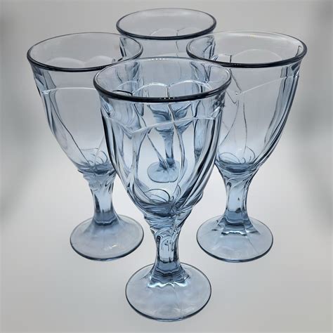 Set Of Four Vintage Noritake Sweet Swirl Light Blue Wine Glasses Goblets 6 75 Etsy