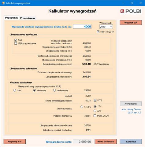 KALKULATOR WYNAGRODZEŃ BRUTTO NETTO Polbi Warszawa POLBI