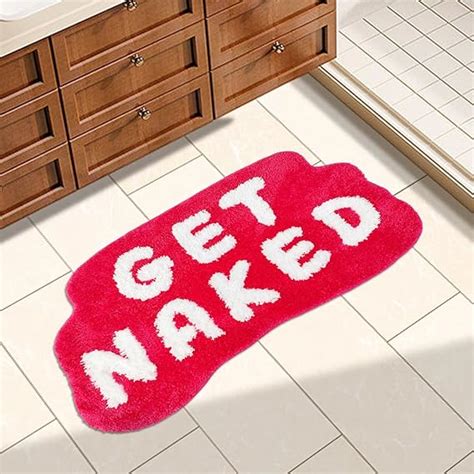 Inshere Get Naked Bath Mat Cute Bath Rugs Letter Print X Funny Hot Pink Bathroom