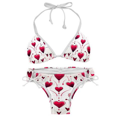 Valentine S Day Love Ecg Chic One Piece Swimsuits Bikini Set Detachable Sponge Adjustable