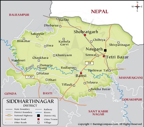 Siddharthnagar District Map, Uttar Pradesh, India