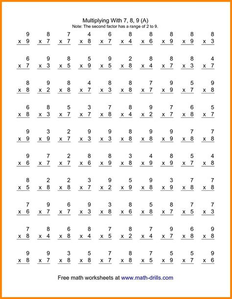 Math Fact Sheets Multiplication