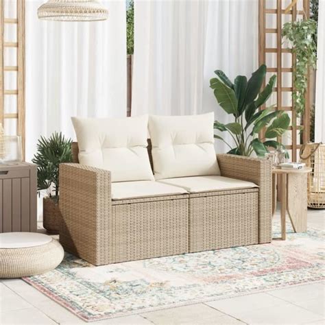 Atyhao Canap De Jardin Avec Coussins Places Beige R Sine Tress E