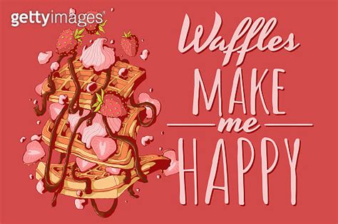 Hand Drawn Vector Illustration Of Falling Viennese Or Belgian Waffles