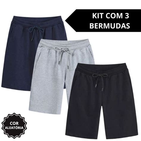 Kit Bermudas Moletom Esporte Bolso E El Stico Muito Confort Vel