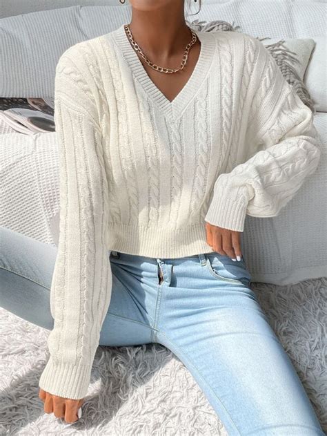 Shein Frenchy V Neck Cable Knit Sweater Shein