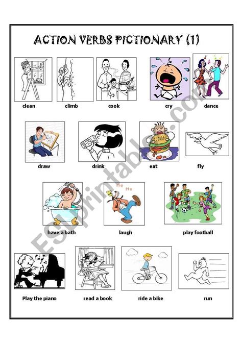 Action Verbs Pictionary 2 Pages Esl Worksheet By Snow Fairy