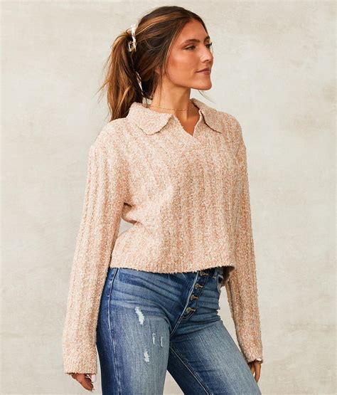 Willow And Root Nubby Collared Sweater Womens Sweaters In Blush Cream