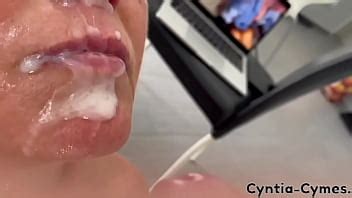 Blow Job When He Watches My Porn On Laptop With A Lot Cum In My Mouth