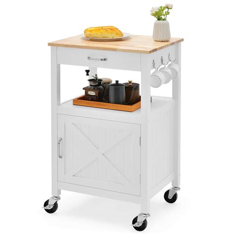 Gymax Small Kitchen Island On Wheels Mobile Trolley Cart Barn Door