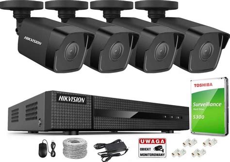 Zestaw Do Monitoringu HIKVISION MONITORNG 4 KAMERY BLACK CZARNE POE IP