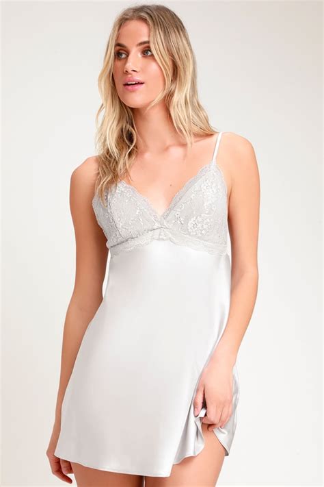 Sexy Grey Nightie Lace Nightie Satin Nightie Lace Slip Lulus