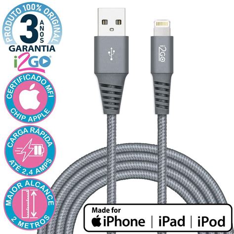 Cabo Iphone Lightning Certificado Mfi Metros Branco I Go Black