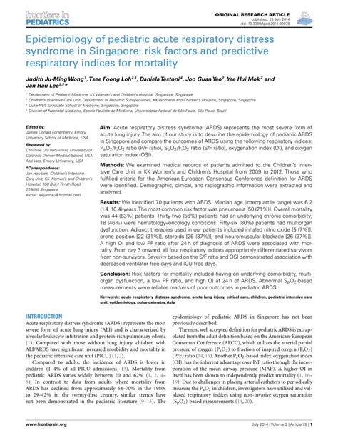 Pdf Epidemiology Of Pediatric Acute Respiratory Distress Syndrome In