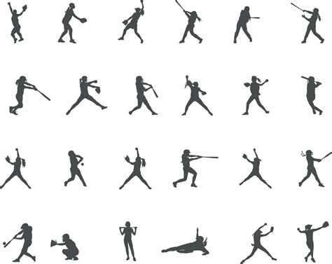 Softball player silhouettes, Softball silhouette -V02 22190478 Vector ...