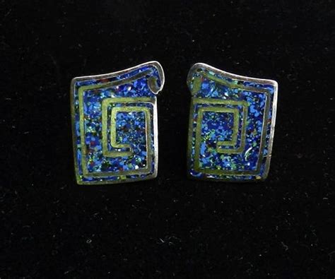 Margot De Taxco Sterling Blue Confetti Enamel 5376 Earrings Eagle 16