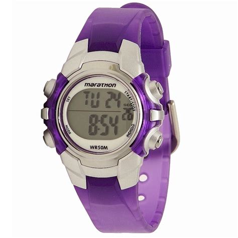 Marathon By Timex Digital Mid Size Purple Silver Tone Watch Resin