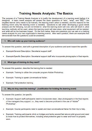 Sample Training Needs Analysis Templates In Pdf Ms Word