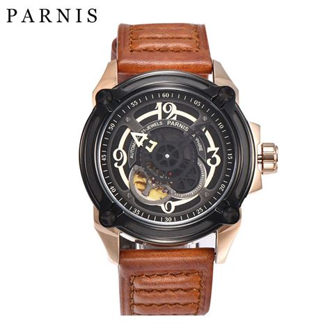 44mm Parnis นาฬกาแฟชนผชายนาฬกา 21 อญมณอตโนมตสดำ Dial กรณ