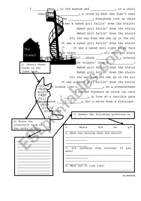 English Worksheets Naked Girl Falling Down The Stairs