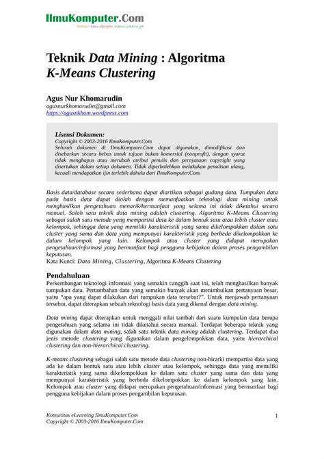 Pdf Teknik Data Mining Algoritma K Means