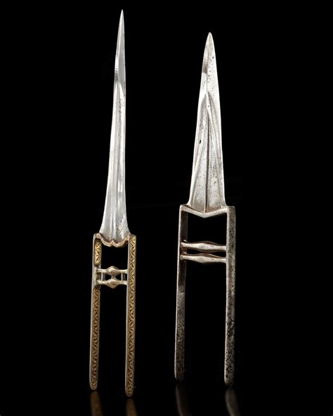 TWO KOFTGARI STEEL PUSH DAGGERS KATAR NORTH INDIA 18TH CENTURY