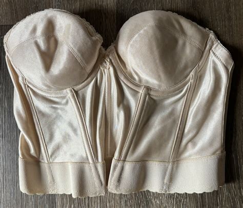 Vtg Carnival Strapless Nude Bra Bustier Corset Satin Gem