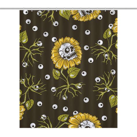 Lakimct Sunflowers Skulls Shower Curtain For Bathroom Polyester Cloth