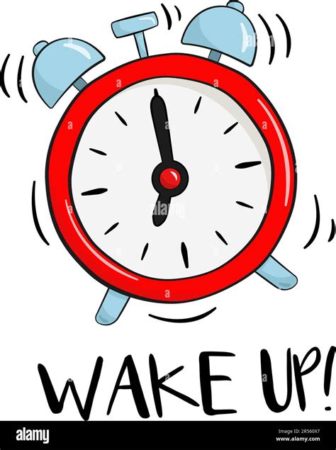 Alarm Clock With Wake Up Text Cartoon Vector Illustration Stock