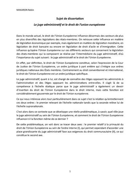 Dissertation de droit européen Bac 3 Droit