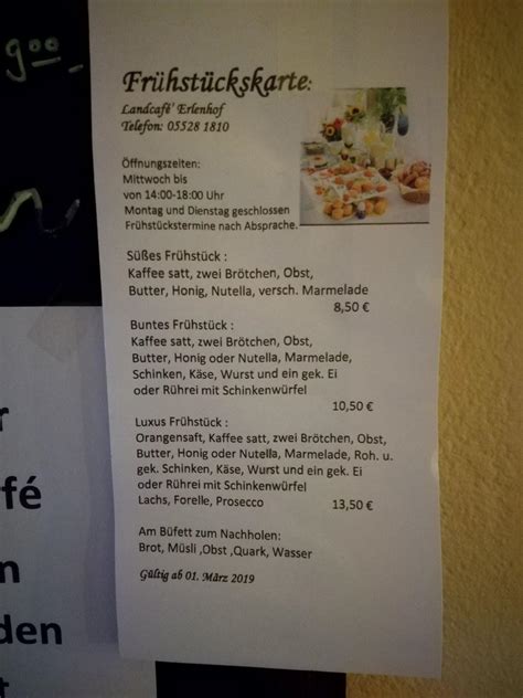 Speisekarte Von Erlenhof Gieboldehausen Cafe Gieboldehausen