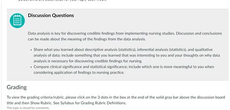 Solution NR439 Week 6 Discussion Data Analysis And Results Graded