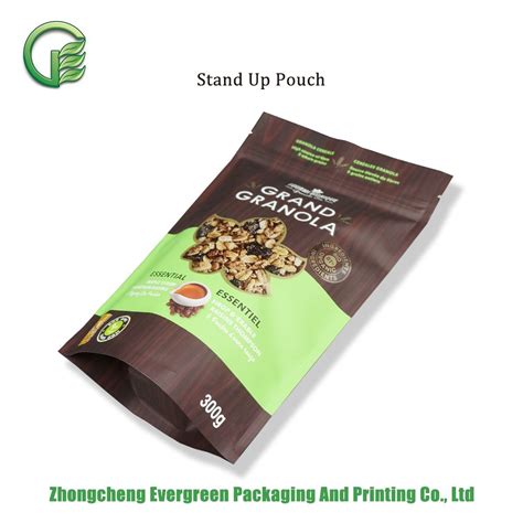 Rotogravure Printing Laminated Plastic Food Packaging Granola Stand Up