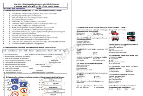 4 Sınıf Trafik Güvenliği 2 Dönem 2 Yazılı Soruları Kolay HangiSoru