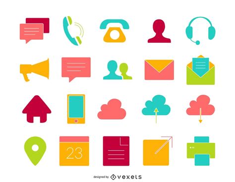 20 Flat Contact Icon Set Vector Download