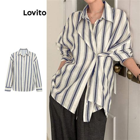 Lovito Blusa Elegante Listrada Es Na Frente E Costura De Tecido