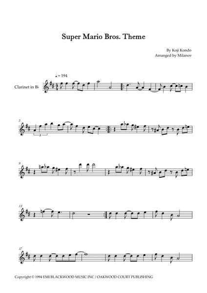 Super Mario Bros Theme B Flat Clarinet Digital Sheet Music Sheet Music Plus