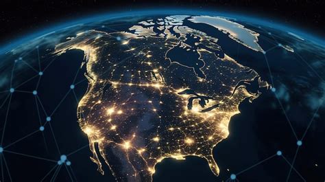 Premium AI Image | A map of the united states at night with lights showing.