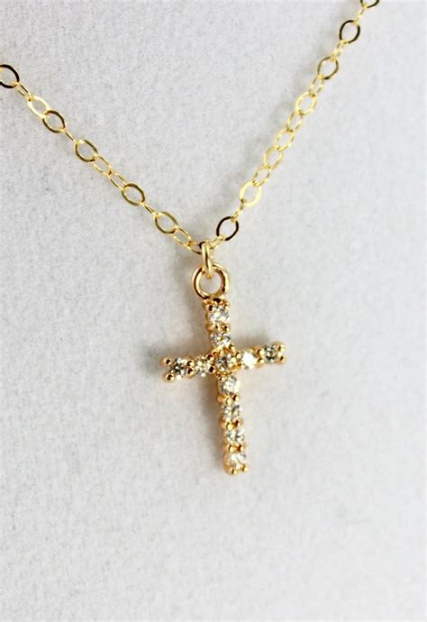 Cross Necklace Women Small Gold Filled By Divinitycollection