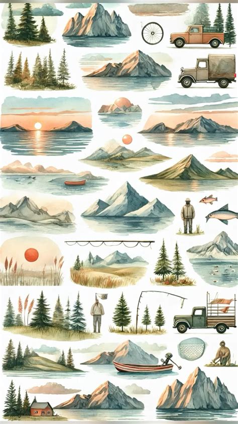 Клипарт,стикеры,путешествия,travel stickers,clipart,mountains ...