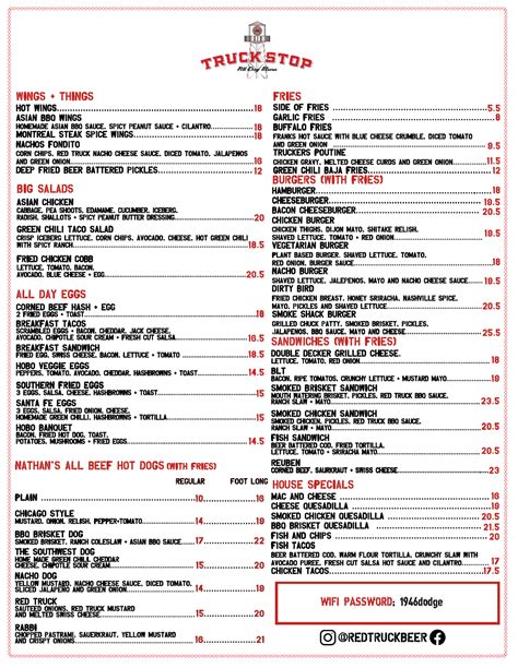 Truck Stop Food Menu Red Truck Beer Company