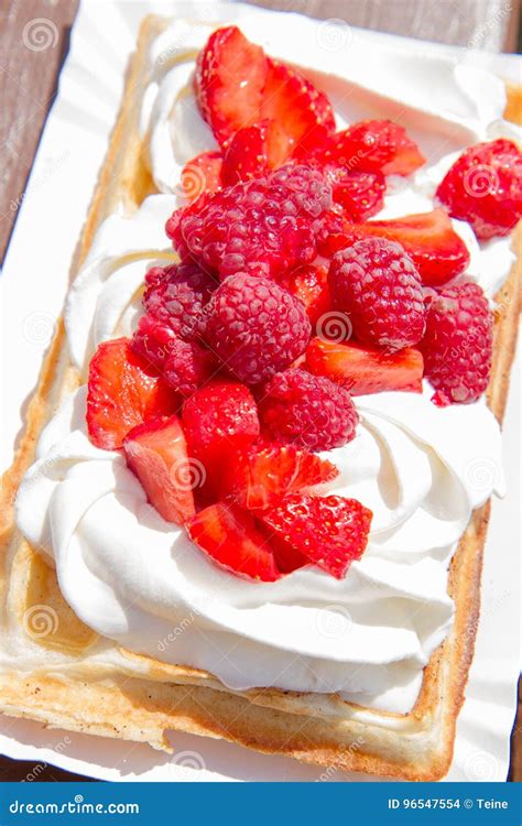 Waffle With Whipped Cream Stock Photo Image Of Cook